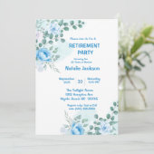 Pensioenpartij voor Elegant Blue Floral Waterverf Kaart (Staand voorkant)