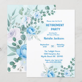 Pensioenpartij voor Elegant Blue Floral Waterverf Kaart