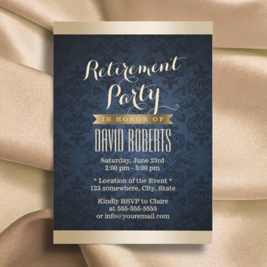 Pensioenpartij voor het Gold- en Navy Blue Damask- Kaart