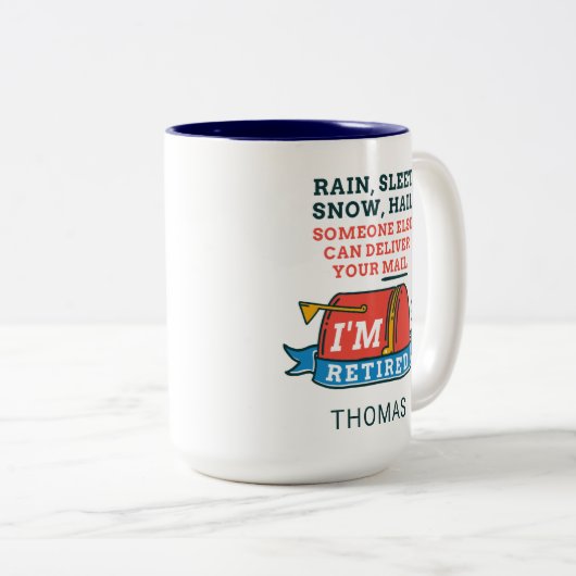 Pensioenpartij voor postpersoneel in ruste tweekleurige koffiemok (Voorkant rechts)