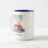 Pensioenpartij voor postpersoneel in ruste tweekleurige koffiemok (Voorkant links)