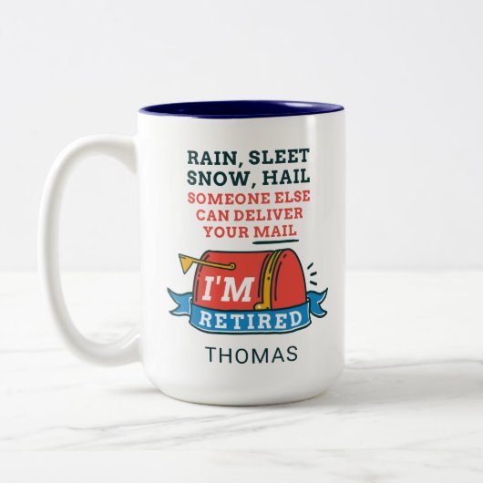 Pensioenpartij voor postpersoneel in ruste tweekleurige koffiemok (Links)