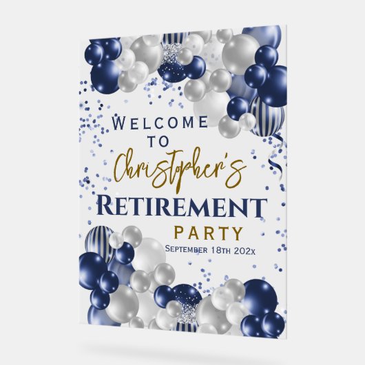 Pensioenpartij Welkom Blauwe Ballonnen Acryl Bord (Hoek)
