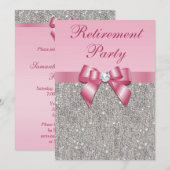 Pensioenpartij Zilveren juwelen Roze Faux Bow Kaart (Voorkant / Achterkant)