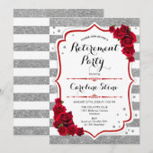 Pensioenpartij - Zilveren witte strepen Rozen Kaart (Voorkant / Achterkant)