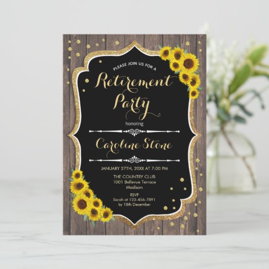 Pensioenpartij - Zonnebloemen Rustisch hout Kaart (Staand voorkant)