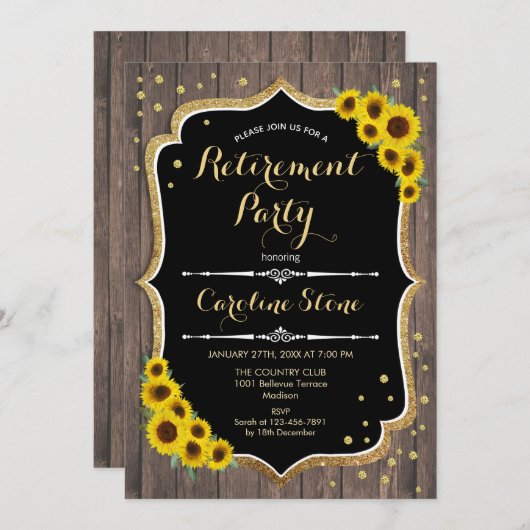 Pensioenpartij - Zonnebloemen Rustisch hout Kaart (Voorkant / Achterkant)