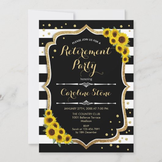 Pensioenpartij - Zonnebloemen, witte strepen Kaart (Voorkant)