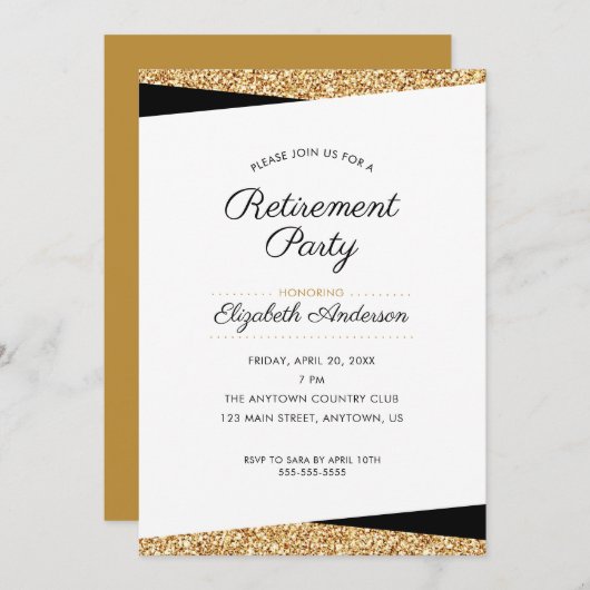Pensioenpartij | Zwart en Goud Glitter Kaart (Voorkant / Achterkant)