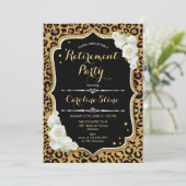 Pensioenpartij - Zwarte Gold Leopard Print Kaart (Staand voorkant)