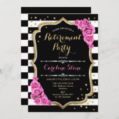 Pensioenpartij - Zwarte witte strepen roze rozen Kaart (Voorkant / Achterkant)