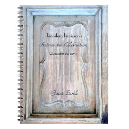 Pensioenpartijtenboekje, weetherende houten deur notitieboek