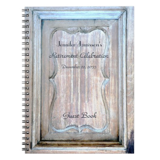 Pensioenpartijtenboekje, weetherende houten deur notitieboek (Voorkant)