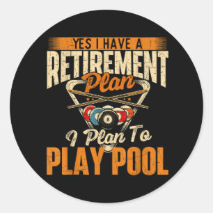Pensioenplan Speel Pool - Biljartspeler Sporten Ronde Sticker