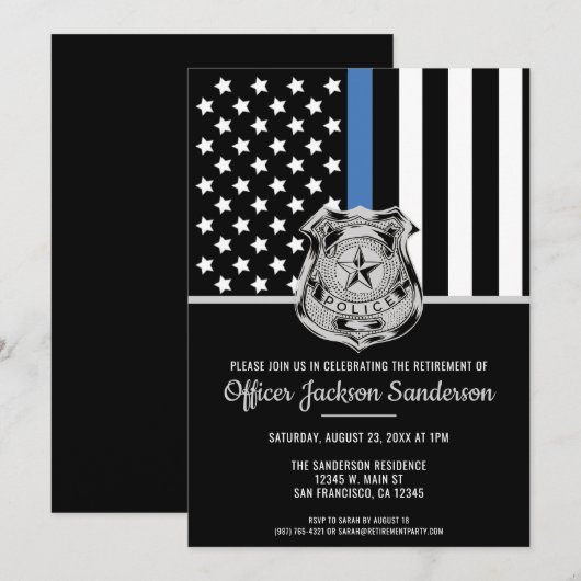 Pensioenpolitie Blauwe Lijn Vlag Wetshandhaving Kaart (Voorkant / Achterkant)