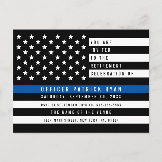 Pensioenpolitie Thin Blue Line American Flag Briefkaart (Voorkant)