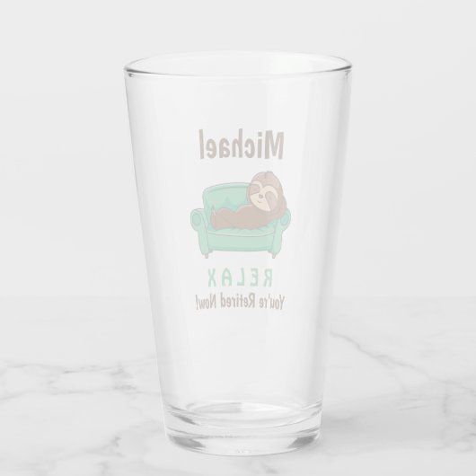 Pensioenuitkering Funny Lazy Sloth Beer Pint Glas (Achterkant)