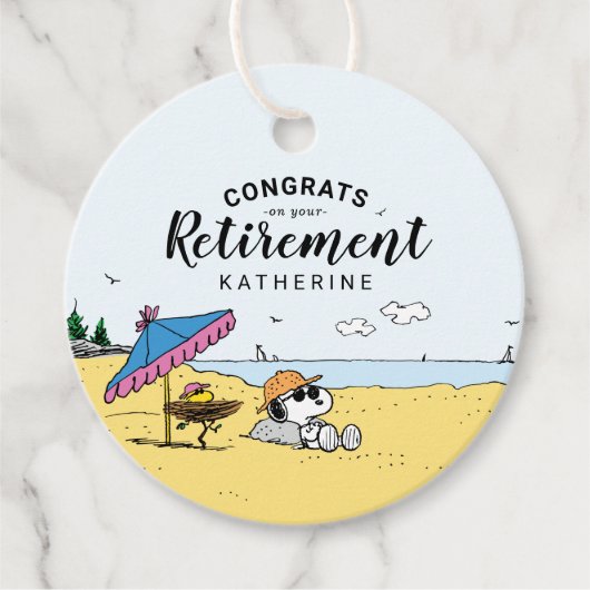 Pensioenuitkering | Snoopy & Woodstock op het stra Bedankjes Labels (Voorkant)