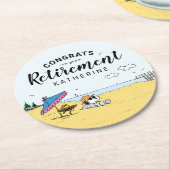 Pensioenuitkering | Snoopy & Woodstock op het stra Ronde Kartonnen Onderzetter (Gebogen)