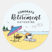 Pensioenuitkering | Snoopy & Woodstock op het stra Ronde Sticker (Voorkant)