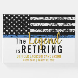 Pensioenuitkering van politie in blauwe lijn vlag gastenboek