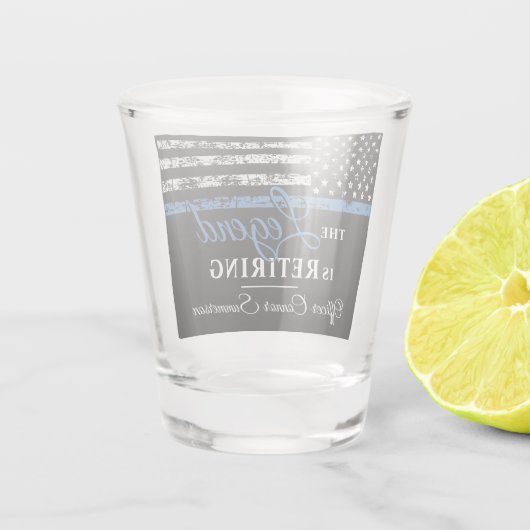 Pensioenuitkering van politie Thin Blue Line Ameri Shot Glas (Achterkant)