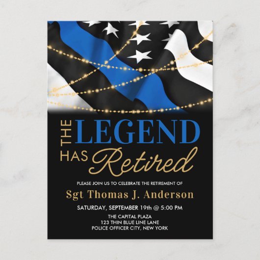 Pensioenuitkering van politie Thin Blue Line Ameri Uitnodiging Briefkaart (Voorkant)