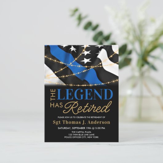 Pensioenuitkering van politie Thin Blue Line Ameri Uitnodiging Briefkaart (Staand voorkant)