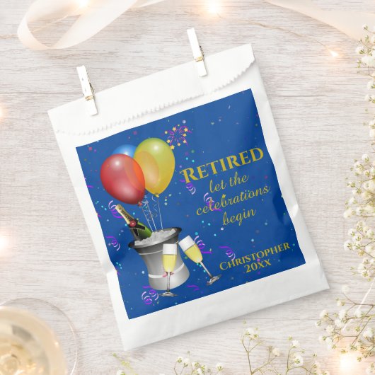 Pensioenviering Mousserende wijn Blauw Bedankzakje (Geknipt)