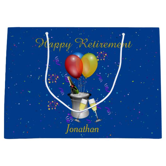 Pensioenviering Mousserende wijn Blauw Groot Cadeauzakje (Voorkant)