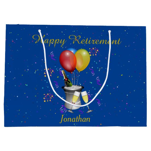 Pensioenviering Mousserende wijn Blauw Groot Cadeauzakje (Achterkant)