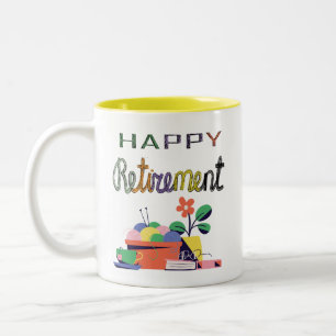 Pensioenviering ontwerp tweekleurige koffiemok