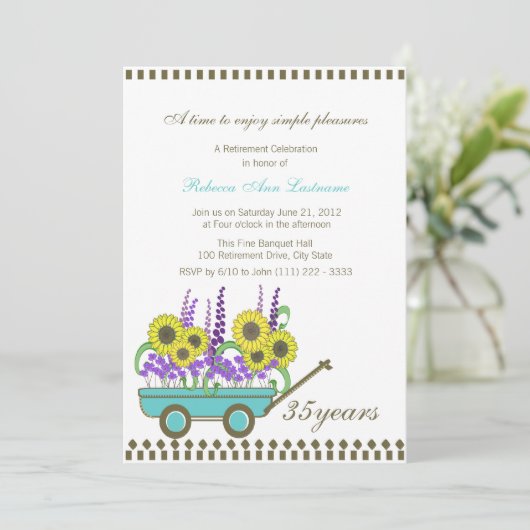 Pensioenwagen vol bloemen kaart (Staand voorkant)