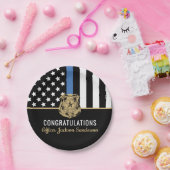 Pensioenwet van politiebeambte met blauwe lijn vla papieren bordje (Feest)