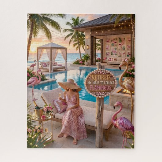 Pensionado Chic Dame Flamingo Thema Tropisch Stran Legpuzzel (Verticaal)