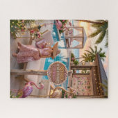 Pensionado Chic Dame Flamingo Thema Tropisch Stran Legpuzzel (Horizontaal)