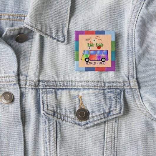Pensionado hippie, groovy ontwerp, vierkante button 5,1 cm (In situ)