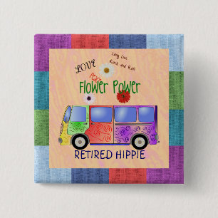 Pensionado hippie, groovy ontwerp,  vierkante button 5,1 cm