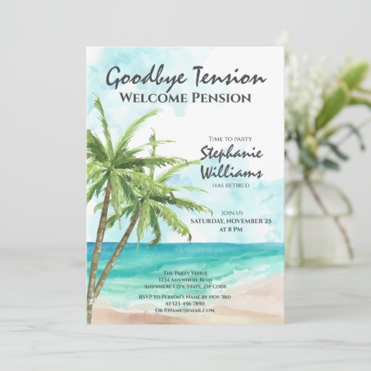 Pensionering Afscheid Spanning Zomer Beach Party Kaart (Staand voorkant)
