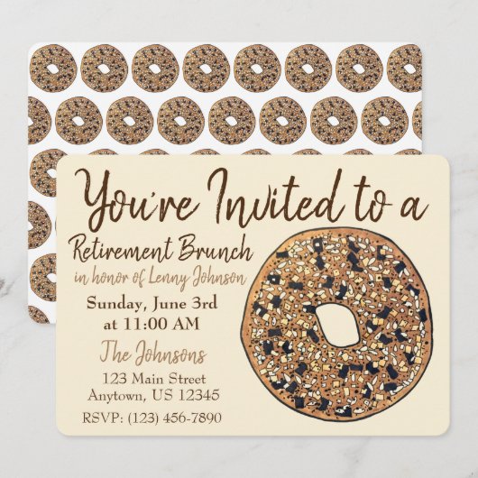 Pensionering Breakfast Brunch Alles Bagel Kaart (Voorkant / Achterkant)