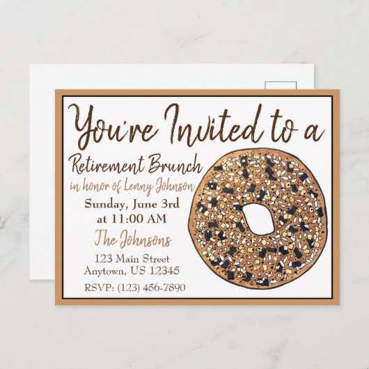 Pensionering Breakfast Brunch Alles Bagel Uitnodiging Briefkaart (Voorkant / Achterkant)