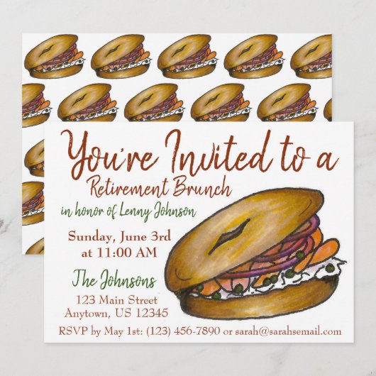 Pensionering Breakfast Brunch Bagel Lox Capers Oni Kaart (Voorkant / Achterkant)