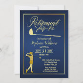 Pensionering Golf Party Classic Blauw Gouden Vrouw Kaart (Voorkant)