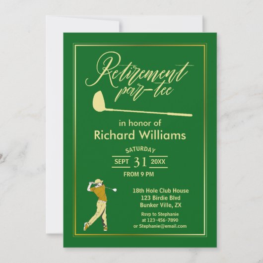 Pensionering Golf Party Classic Groene Gouden Spel Kaart (Voorkant)