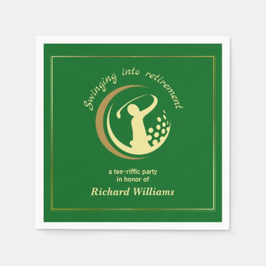 Pensionering Golf Party Classic Groene Gouden Spel Servet (Voorkant)
