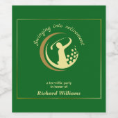 Pensionering Golf Party Classic Groene Gouden Spel Wijn Etiket (Enkel label)