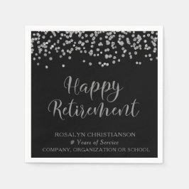 PENSIONERING Handgeschreven Script Silver Confetti Servet