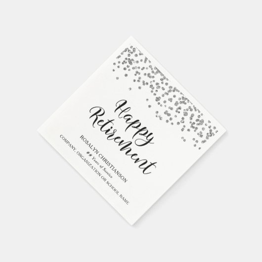 PENSIONERING Handgeschreven Script Silver Confetti Servet (Hoek)