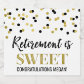 Pensionering is Sweet Black Gold Confetti Sparkling Wijnetiket (Enkel label)