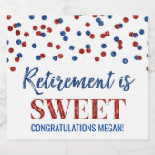 Pensionering is Sweet Blue Red Confetti Sparkling Wijnetiket (Enkel label)